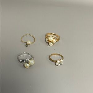 Costume Jewelry Pearl Cluster Gold and Silver Rings